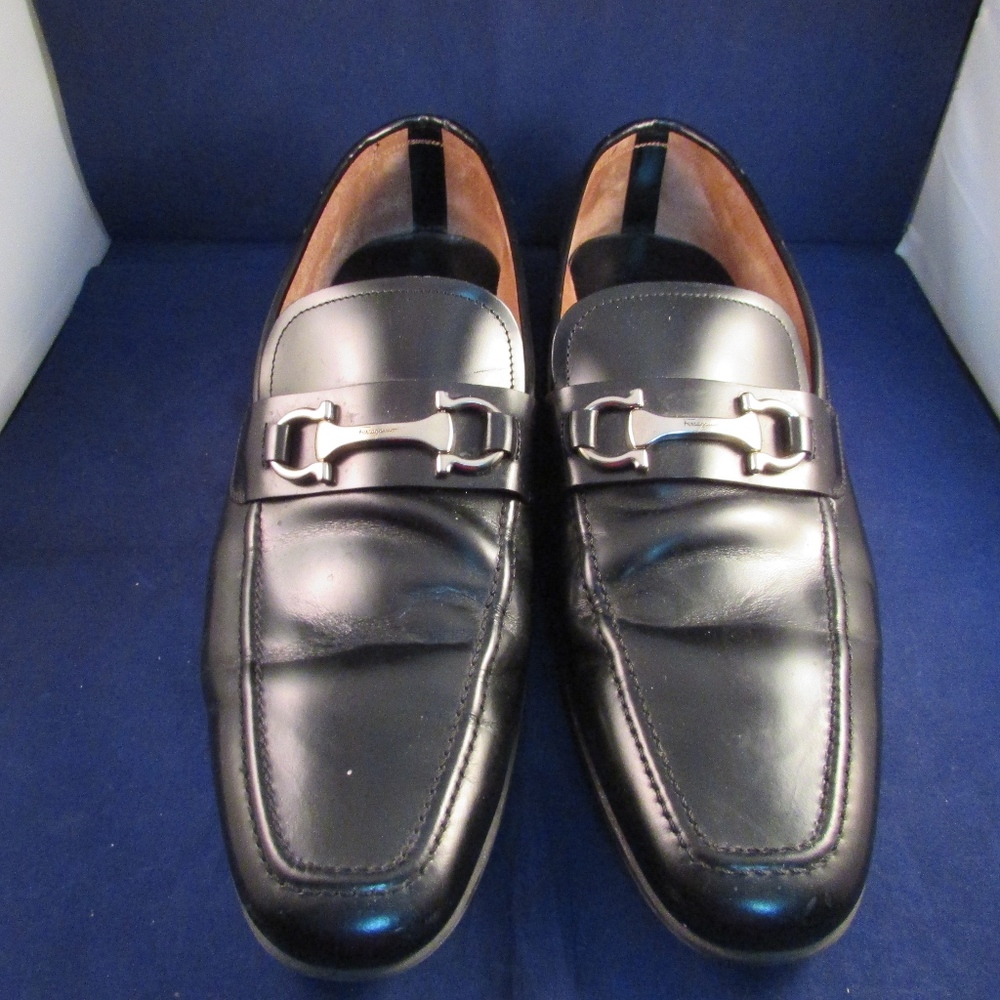 Salvatore Ferragamo 10 Black Leather Mens Shoes